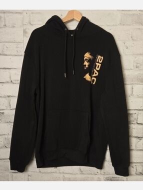 2Pac Graphic Hoodie Black Tupac Rap Hip Hop Streetwear Pullover XL